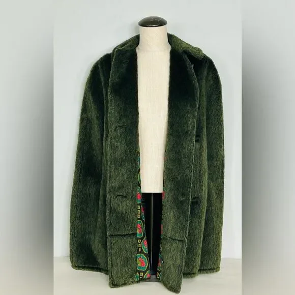 Mid-Century Europe Craft Wool Blend Faux Fur Cape with Arm Slits MEASUREMENTS